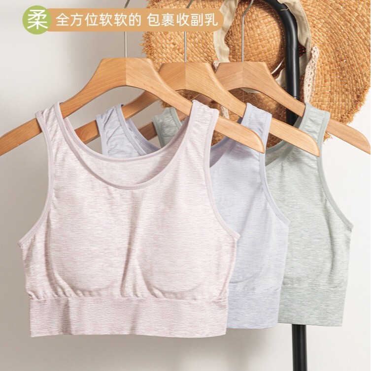 Seamless Plus-Size Anti-Bump Thin Cotton Bra for Middle-Aged and Elderly Women, Large Bust Minimizing Sports Sleep Vest Bra