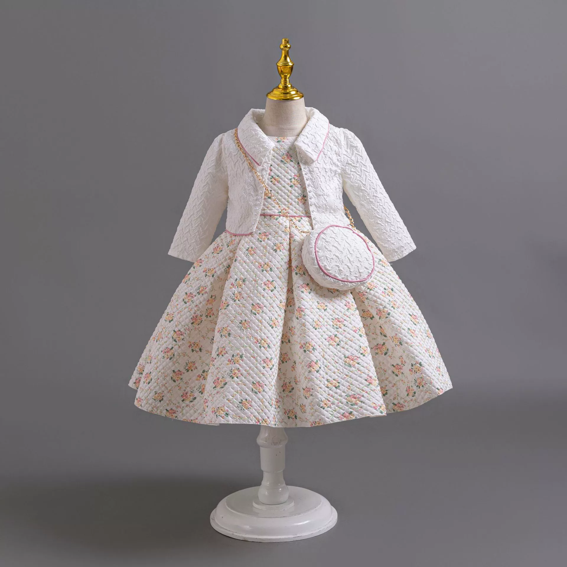Children's set, shiffon dress, long-sleeve, small princess costume, for import, 3 piece set