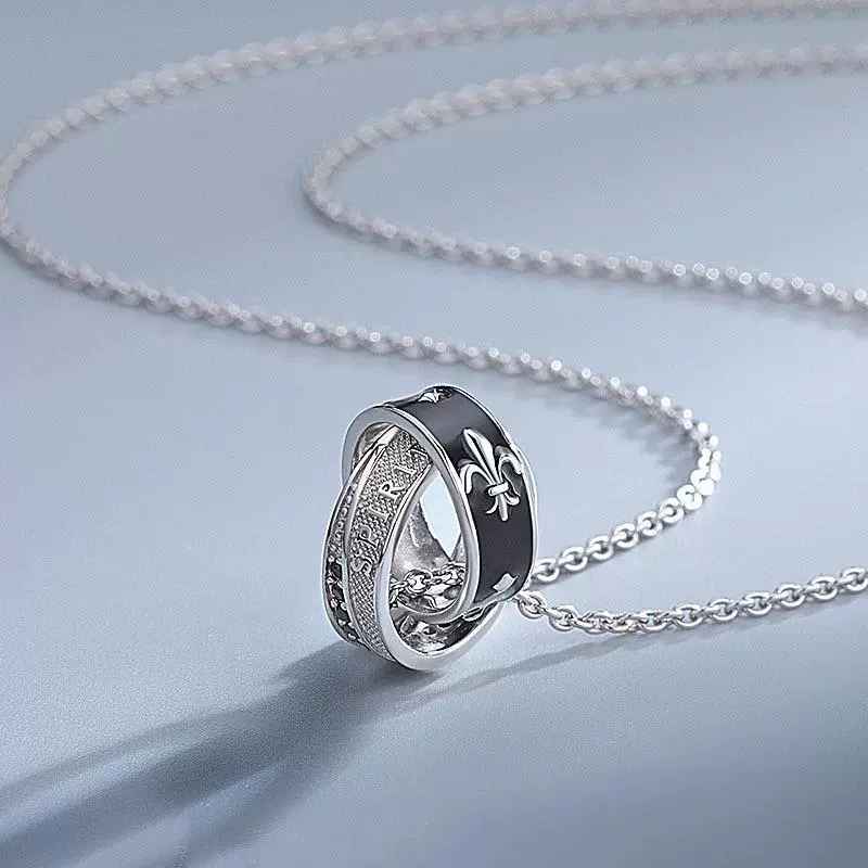 Рыцарь дух ожерелье мужской тренд личности корейский мода капля клей двойное кольцо кулон ожерелье источник оптовая продажа с фабрики