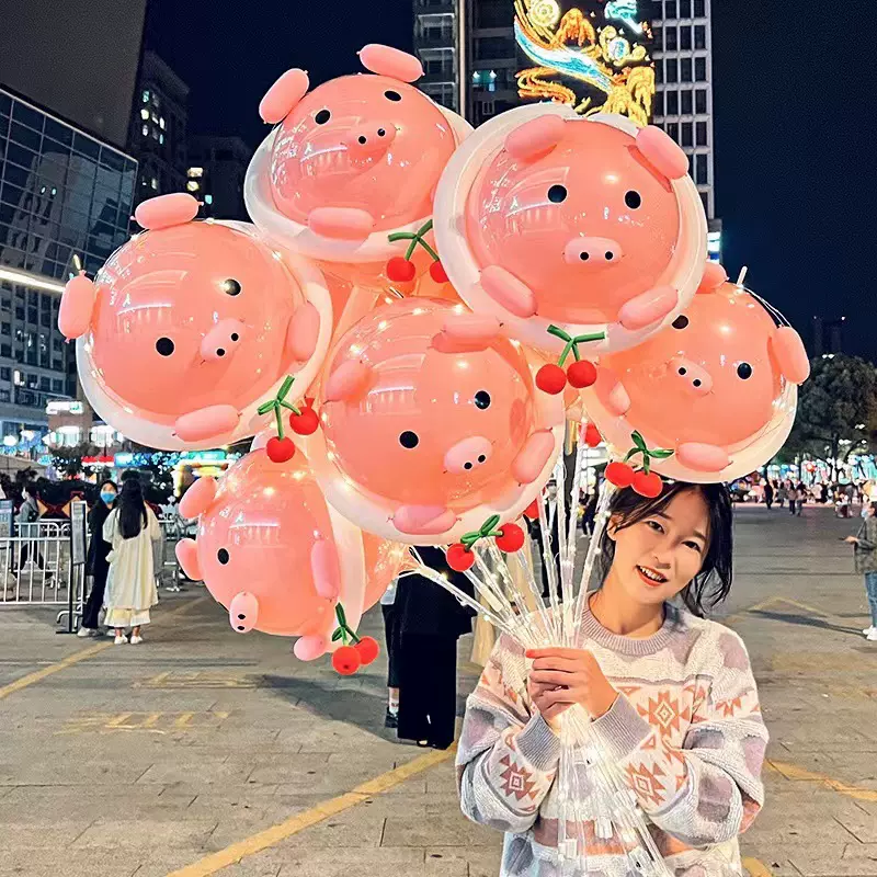 抖音网红同款发光猪猪手持气球夜市摆摊户外拍照道具地摊批发混批