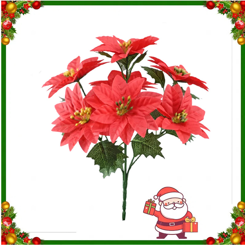 Fabricantes directamente pagar 7 flores de Navidad disparar props decoración del hogar simulación de una pinza de Navidad mano mano mano transfronteriza