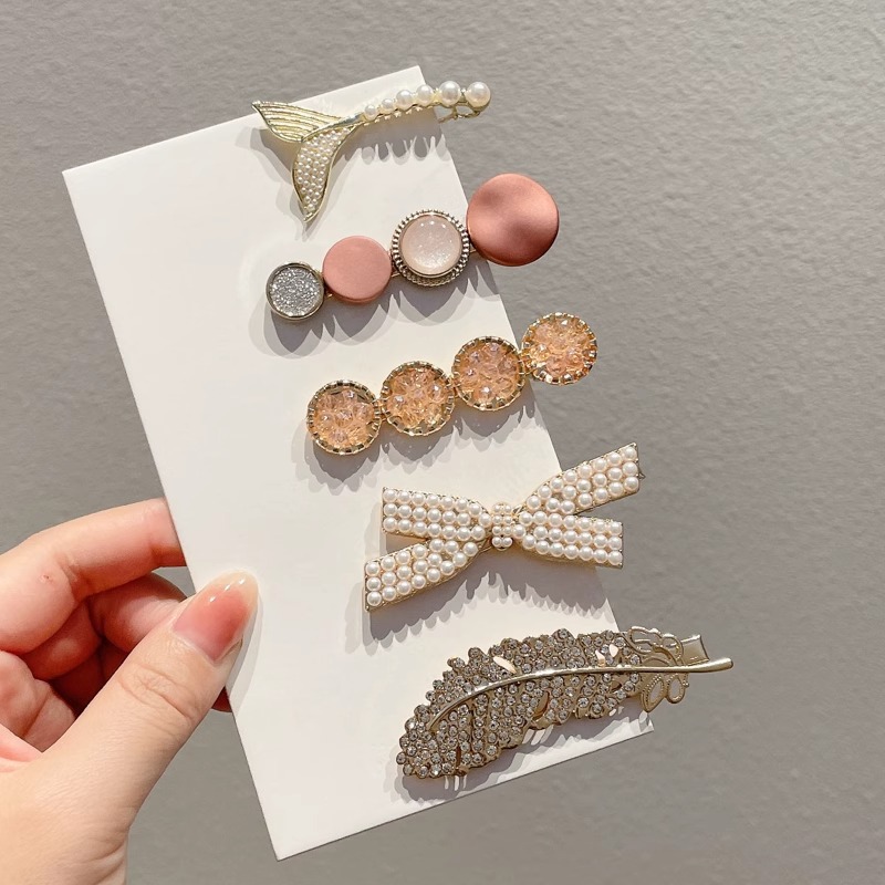 Horquilla de perlas, estilo ins, tocado coreano simple de nicho, clip de una palabra, clip lateral de flequillo simple, tocado