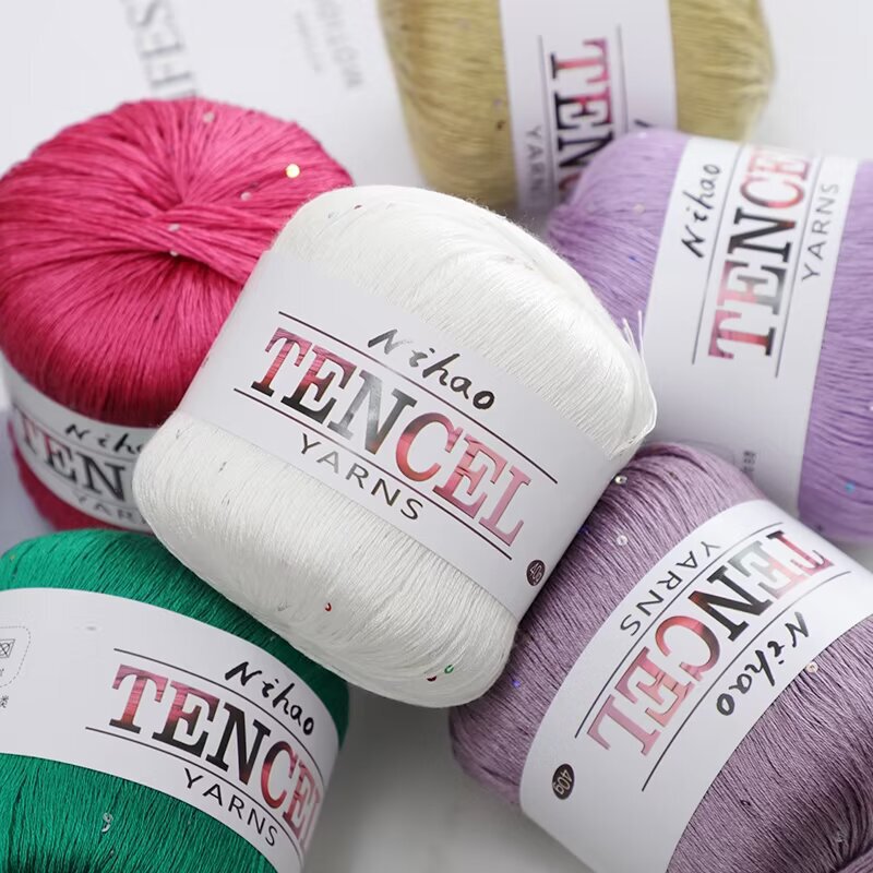 Tencel Sequins Cotton Lace Line Hand Knitted DIY Fine Wool Line Summer Line Short Sleeve Hat Baby Crochet Line