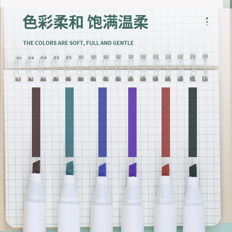 Stylish fluorescent highlighters in Morandi color scheme, eye-friendly soft-tipped student note-taking pens, large capacity, ideal for marking and journaling, drawing.
