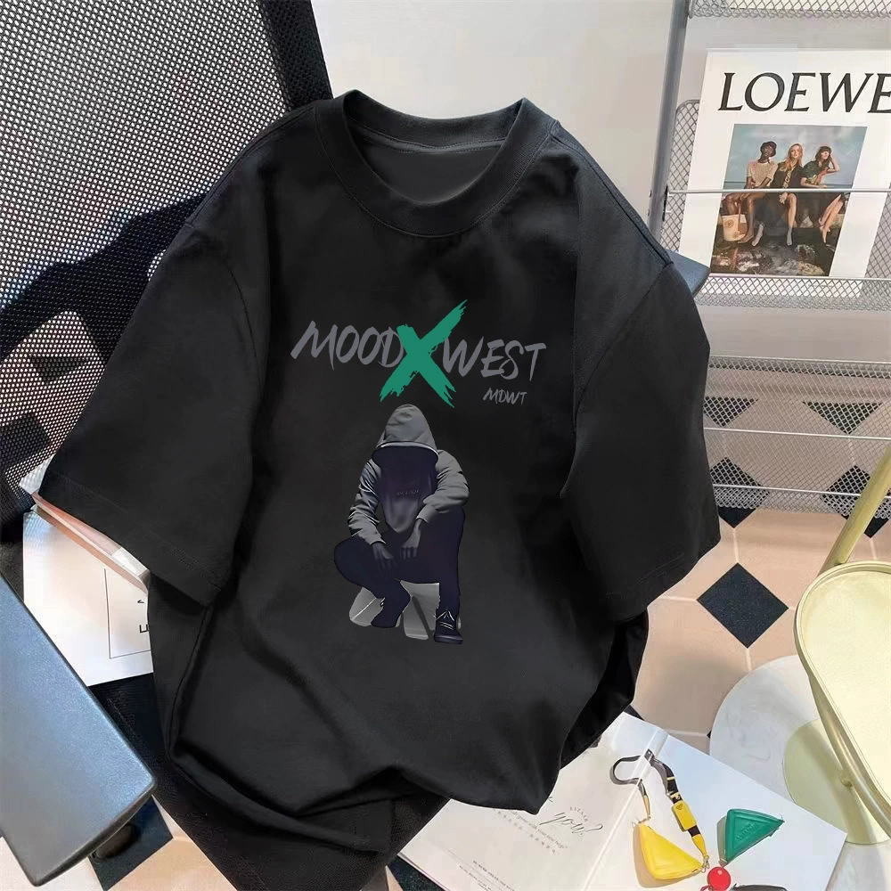 Мужская свободная футболка с рукавами три четверти и буквенным принтом, модная американская модная универсальная футболка с короткими рукавами