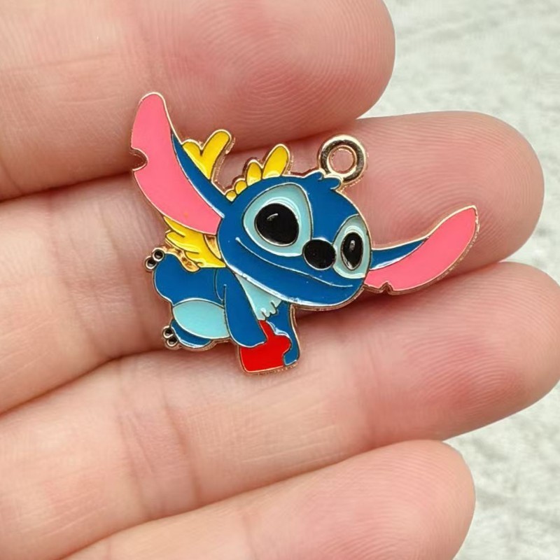 漫画アニメかわいいステッチ合金オイル滴下 diy ジュエリーアクセサリーネックレスイヤリングブレスレットキーホルダーペンダント|undefined