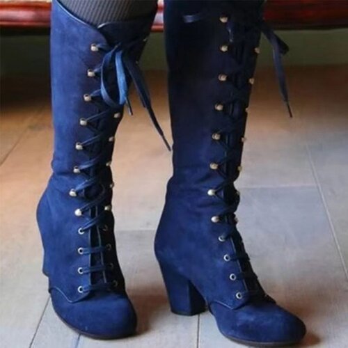 Women's Over-the-Knee Bandage Ankle Boots with Color-Removed Effect, Fall/Winter Square Heel, European and American Style Women's Boots