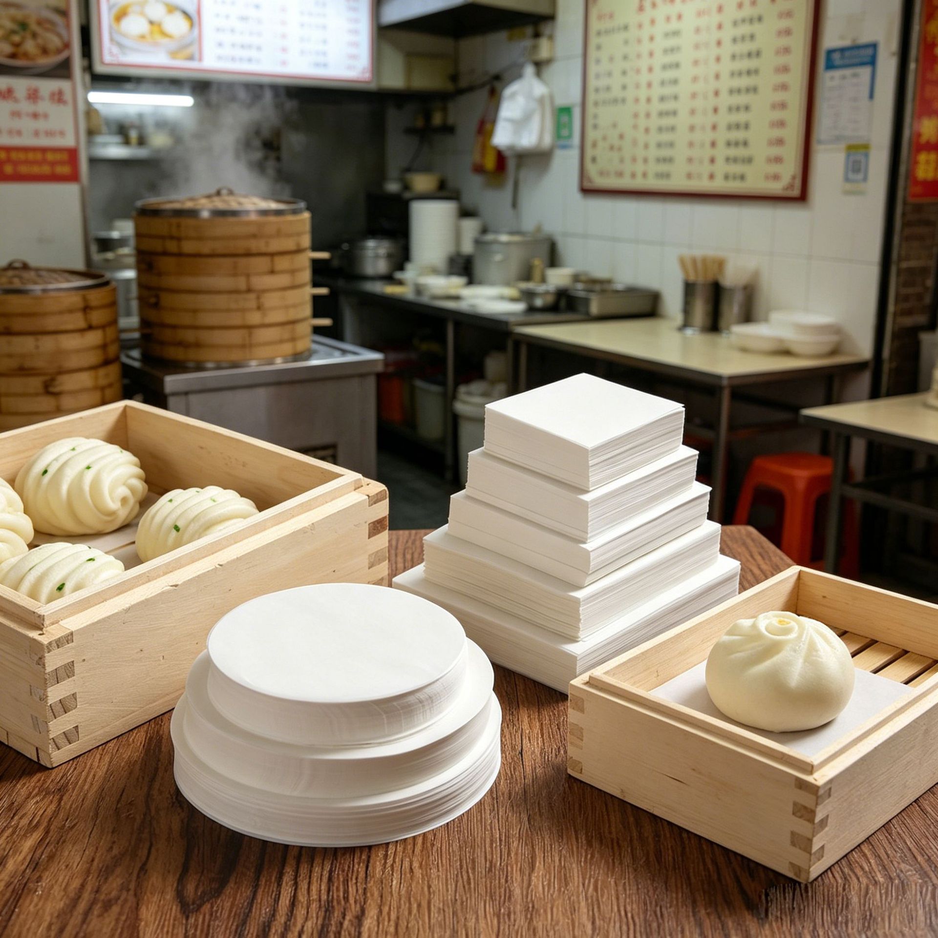 Non-Stick Disposable Square and Round Steamed Bun Liners for Home Use, Wholesale Non-Stick Steaming Tray Liners
