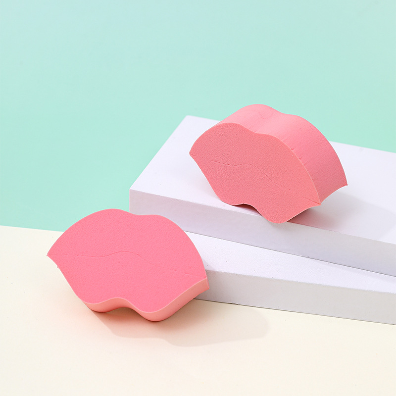 Customizado polvo de forma especial de boca esponja bloque húmedo seco suave no comer polvo no pegado polvo boca maquillaje huevo maquillaje de belleza