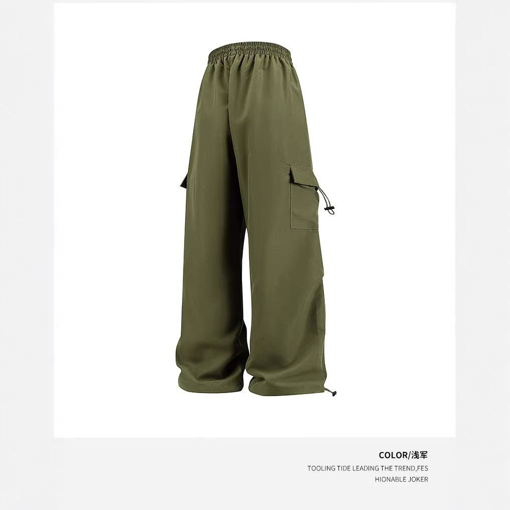 Cross-border wholesale, new spring/summer American-style cargo pants, loose straight-leg casual sports pants, black deep-length trousers