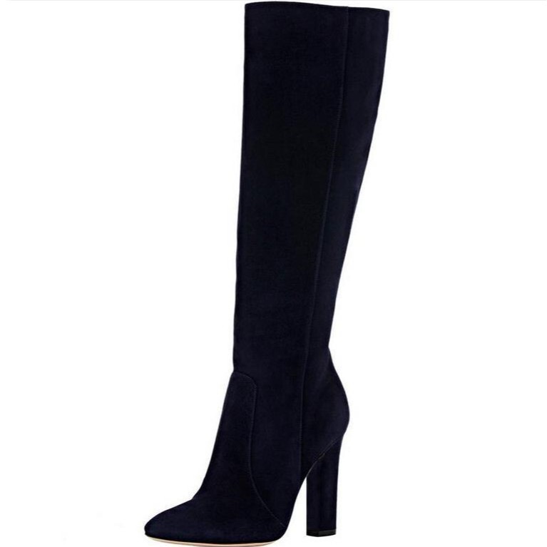 European and American Women's Black Imitation Suede Thick High-Heeled Knee-High Boots Export Large Size Winter Boots Chengdu Manufacturer Ebay European and American Women's Black Imitation Suede Thick High-Heeled Knee-High Boots Export Large Size Winter Boots Chengdu Manufacturer Ebay