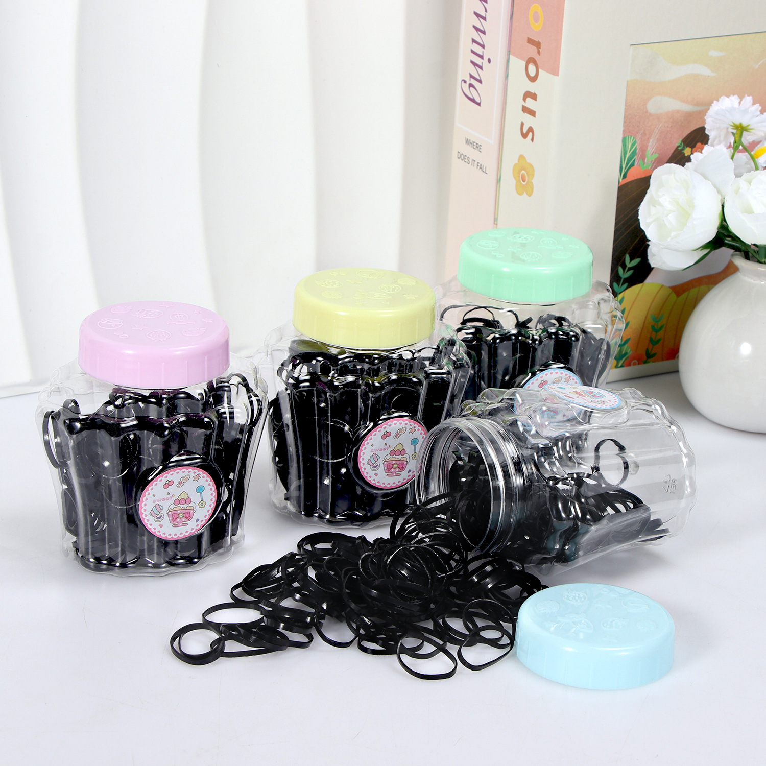 Banda de goma negra para niños, alto valor elástico, duradero, lazo para el cabello, no daña el cabello, anillo para el cabello de goma, accesorios para la cuerda para la cabeza, puesto