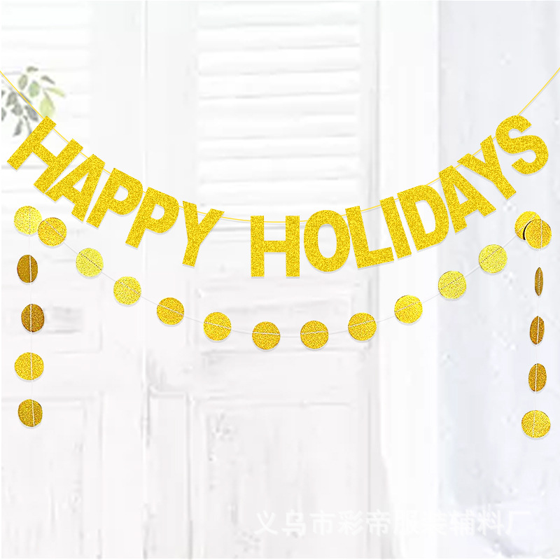 Fiesta de Navidad decoración cadena bandera tire de la bandera felices vacaciones brillo guirnalda carta redonda guirnalda
