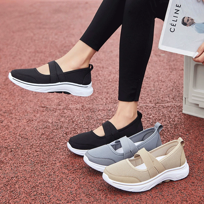 Casual летняя обувь slip-ons от , сетчатый верх, гибкая подошва, цвета черный/серый/бежевый, размеры 36-41