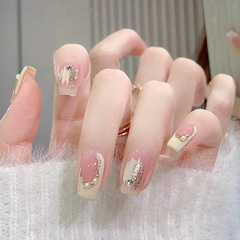 Diamond-embellished, red bean paste-colored, pearl-fade whitening, high-end, naturally fitting, French-styled, new nail sticker with diamond, finished product