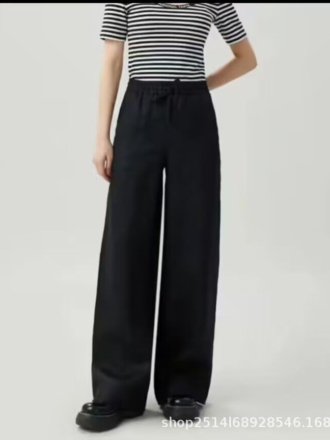 Quần culottes nữ ống rộng cạp cao thun lưng chất liệu linen mát mẻ — Màu đen