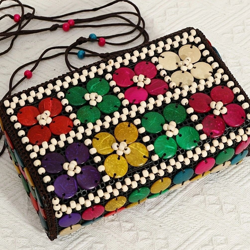 椰子壳斜跨包民族风工艺品手工串珠包花朵手机零钱包批发绣珠包