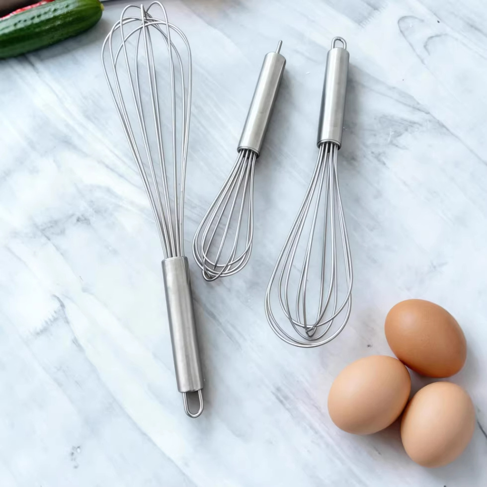 Batidor de Huevos Manual con Mango Tubular de Acero Inoxidable 304, 8-12 Pulgadas