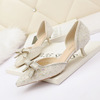 Pointed shallow high heeled shoes bow drill hollow sandals thin heel