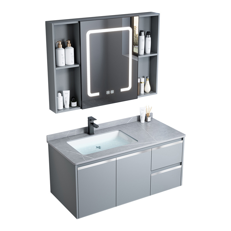 gabinete de baño de aluminio espacio integrado combinación de lavabo cerámico hotel lavabo gabinete lavabo espejo gabinete lavabo piscina