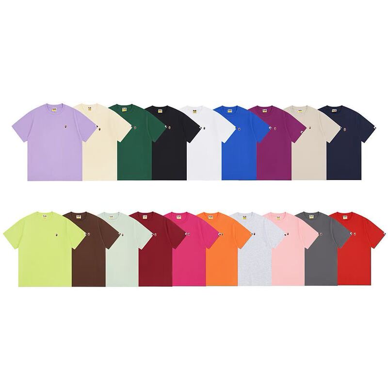 Cross-Border Exclusive Supply of Trendy Brand Bape Multi-Color Ape Head High-Quality Men's and Women's Double Yarn Pure Cotton Ultra-Simple Short-Sleeve T-Shirt Cross-Border Exclusive Supply of Trendy Brand Bape Multi-Color Ape Head High-Quality Men's and Women's Double Yarn Pure Cotton Ultra-Simple Short-Sleeve T-Shirt