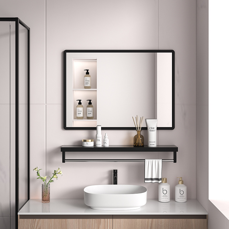 チタン空アルミ角型浴室鏡物置棚付きトイレトイレ洗面台浴室鏡壁掛け式