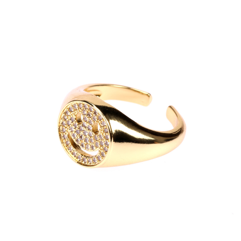 Anillo Ajustable Abierto De Micro Diamante Con Cara Sonriente En Forma De C Simple display picture 12