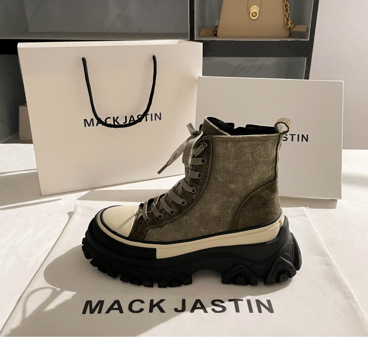 Luji genuine European station high-top denim canvas shoes women's 2024 spring new Martin boots thick-soled niche short boots_voghion.com