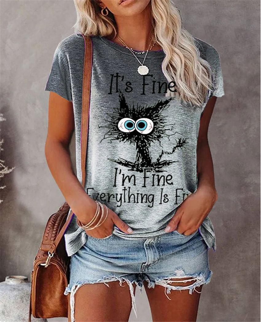 Women's T-shirt Short Sleeve T-shirts Printing Casual Letter Cat display picture 7