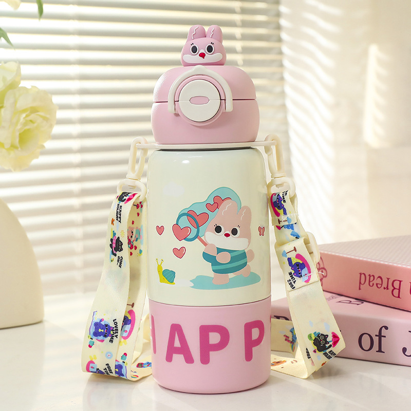 子供の新しいダブルドリンク魔法瓶カップ 316 ステンレス鋼かわいい人形ストローカップ学生ポータブルストリングウォーターカップ|undefined