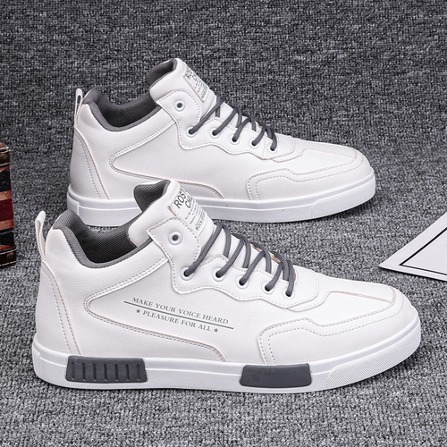 Men's Autumn New Breathable Live Streaming Best Selling Casual Leather Shoes Mid-Top Board Shoes Trendy Shoes for Men