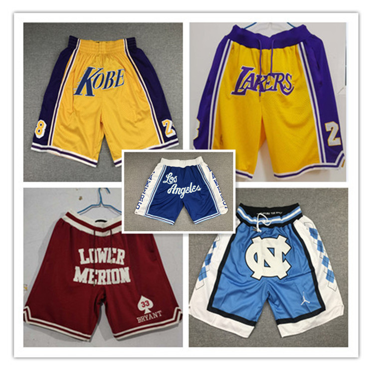 Los Kobe Pocket Pants Kobe Bryant Front 8 Back 24 Los Angeles Lakers Mesh Shorts North Carolina Blue