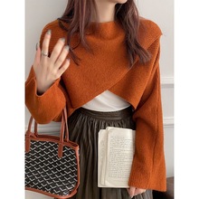 早秋韩版短款针织衫宽松慵懒风温柔套头毛衣设计感小众百搭罩衫女