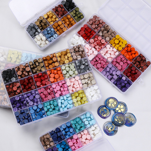 Transparent retro boxed fire paint wax particles set gold powder fire paint seal sealed fire paint particles wax compartmentalized wax beads