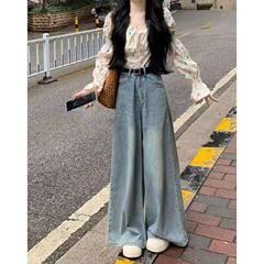 直筒牛仔裤女秋秋季薄款高腰宽松显瘦垂感阔腿长裤拖地裤子ins潮