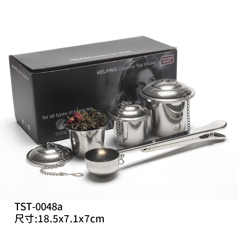 Suministro directo de fábrica fabricante de té 304 colador de té de acero inoxidable simple plegable juego de té binaural accesorios gran cantidad en stock