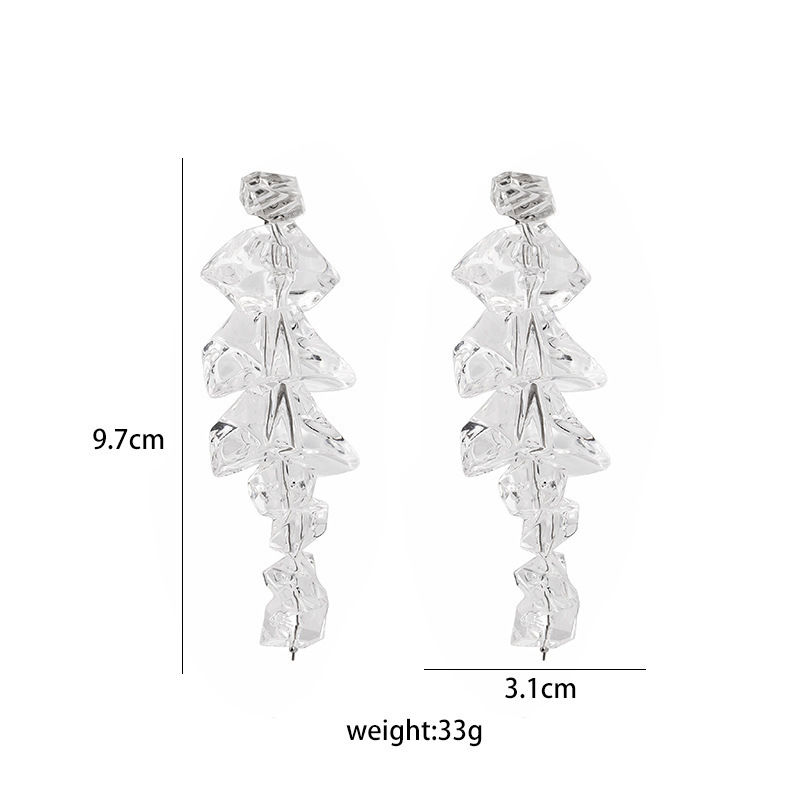 Silver Needle Irregular Artificial Acrylic Ice Cubes Tassel Earrings display picture 1