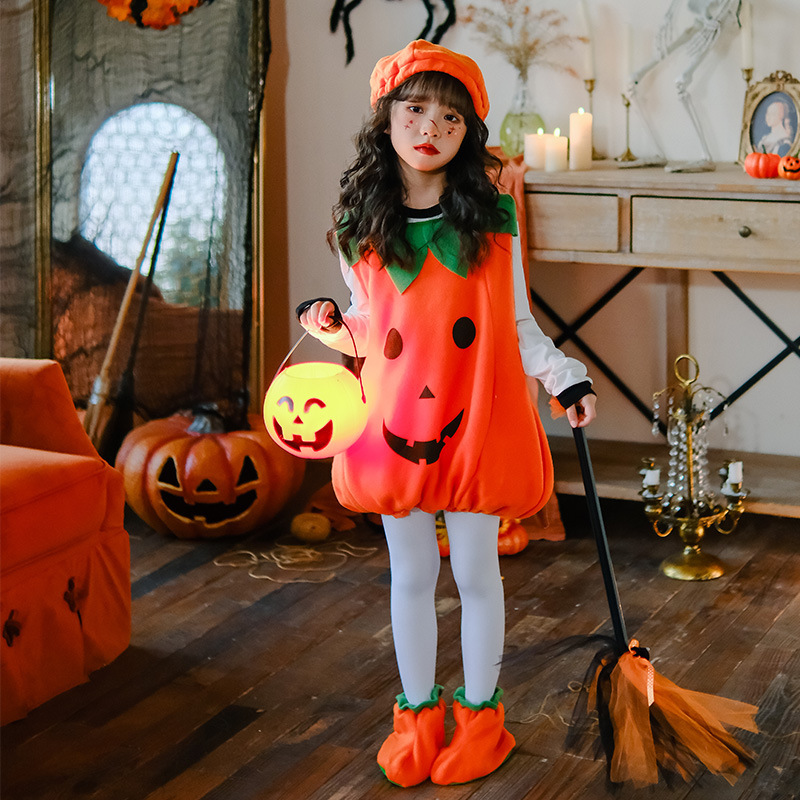 ハロウィンかぼちゃ装子供コスプレ衣装かぼちゃ赤ちゃんノースリーブ子供服ワンピースステージ演出服|undefined