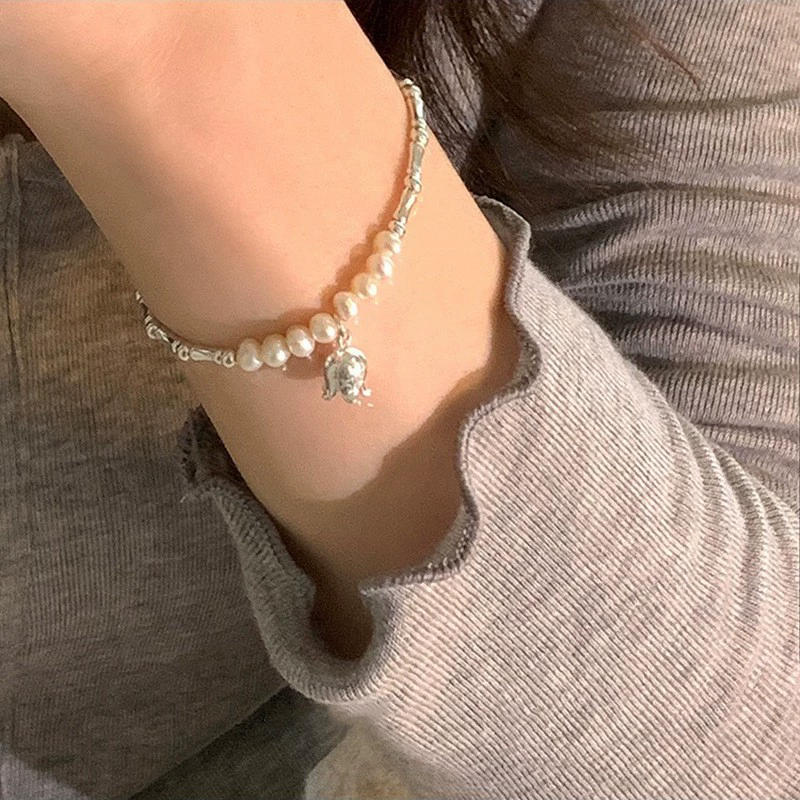 Silver 925 Pearl Bracelet, Minimal Beaded Design, Adjustable 12 cm