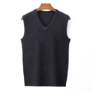Spring and Autumn Men's Wool Vest for Middle-aged and Elderly Dad Sleeveless Waistcoat Men's Sweater Vest Vest Top Men's Clothing