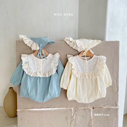 Newborn baby girl Korean style lace harem two-piece set ins infant and toddler hooded triangle crawl suit