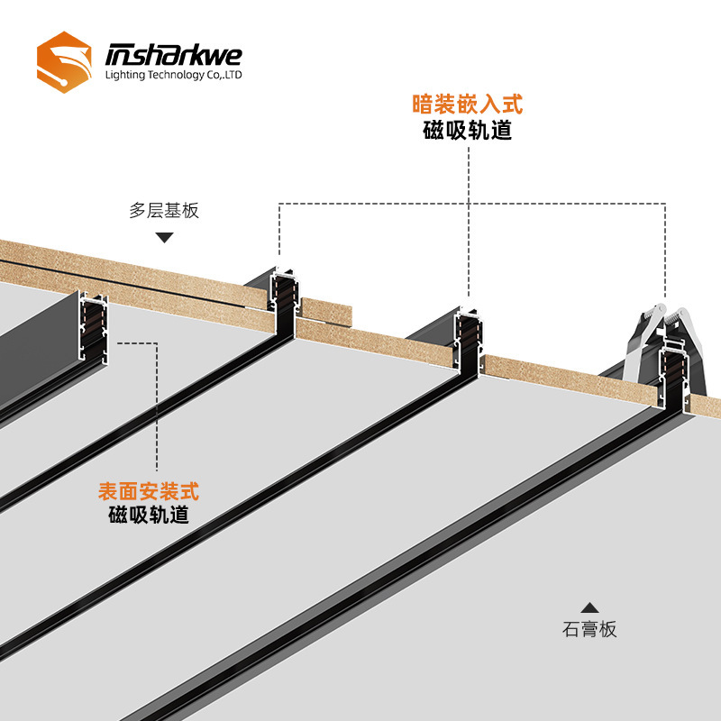 Thin Smart Embedded Recessed Ceiling Lighting for Living Room, Pre-Installed Ceiling-Mounted Track Light Without Main Light, Magnetic Track Light for Home Decoration