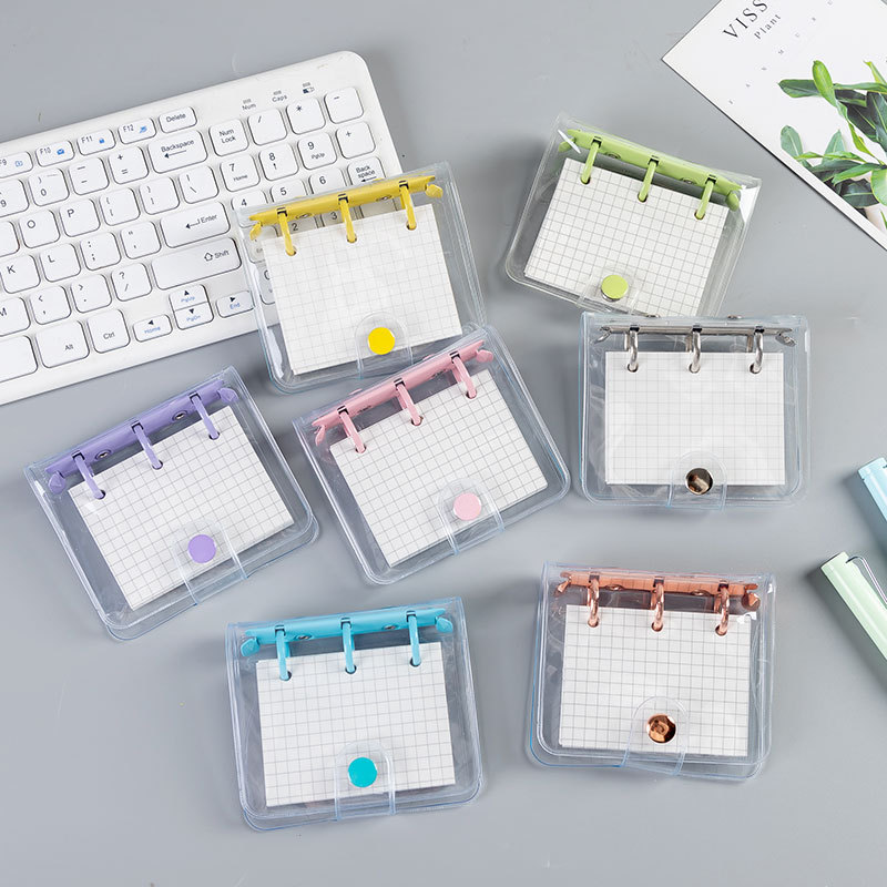 Cuaderno de hojas sueltas A6 mini 3 agujeros, cubierta PVC suave, colores caramelos – bobina portátil para diarios.