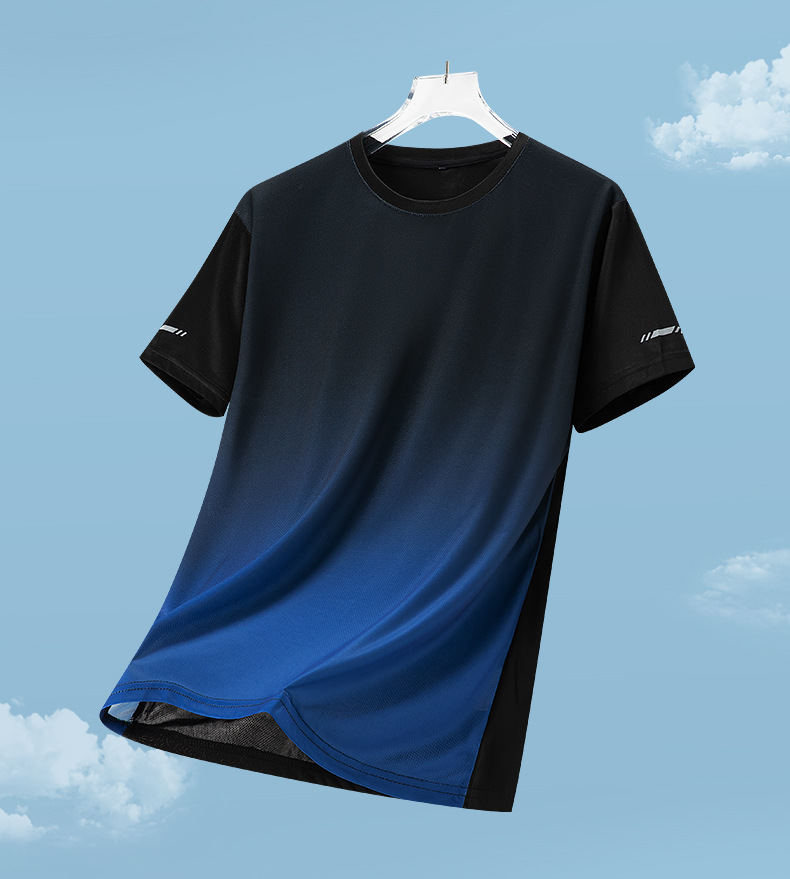 Abbigliamento da uomo T-shirt da uomo in maglia di seta ghiacciata ad asciugatura rapida, taglia grande, ampia, stampa sfumata, asciugatura rapida, scollo rotondo, traspirante, manica corta_voghion.com