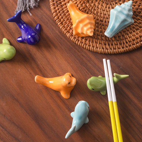 Japanese ZAKKA ceramic ocean cartoon animal chopstick holder pillow snail dolphin whale tropical fish sea lion chopstick holder