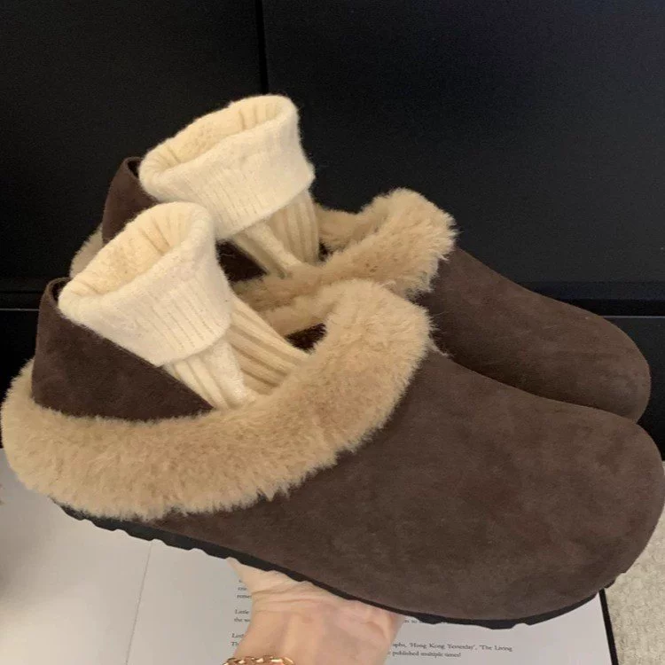 Birken обувь женская 2024 новая осень-зима плюс бархатный ретро волосы полутолщая женщина уродливая милая ленивая одна педаль и две хлопчатобумажные туфли