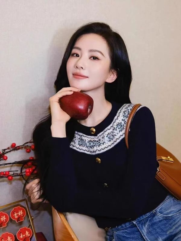 南油女装刘诗诗章若楠同款CE家提花针织衫气质休闲毛衣开衫外套|undefined