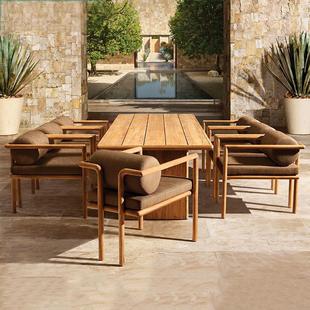 Outdoor Water-Repellent and Sun-Proof Tables and Chairs Teak Courtyard Garden Simple Villa Solid Wood Dining Table Open-Air Creative Furniture