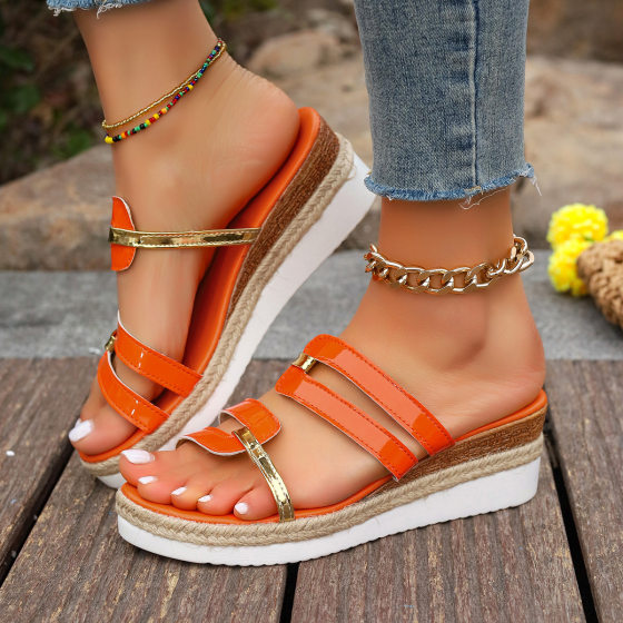 2024 New Foreign Trade plus size Women's Sandals and Slippers Summer European and American All-match Wedge Heel Roman Shoes Women's Thick Bottom Loose Shoes