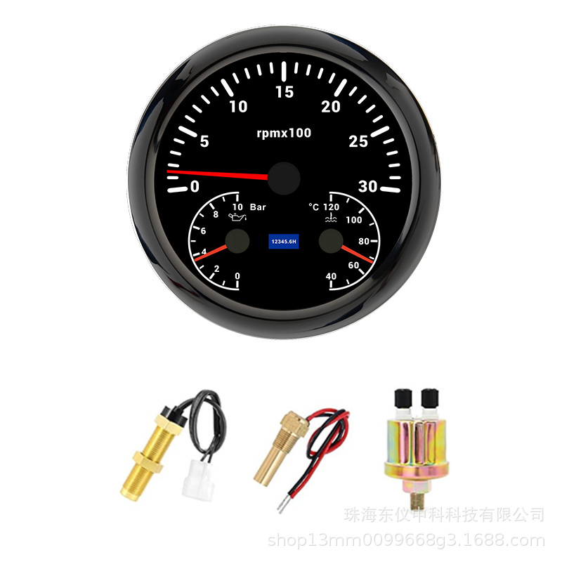 Zhuǎnsùbiǎo – 110MM Pointer Tachometer Engine automobile instrument - black-cover-3k-rpm-oil-pressure-bar-water-temp-3-in-1